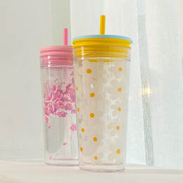 Ly Nhựa 2 Lớp Có Ống Hút LocknLock Bucket Cold Cup With Straw 580ml - 2 Màu (Xanh, Hồng) - HAP520